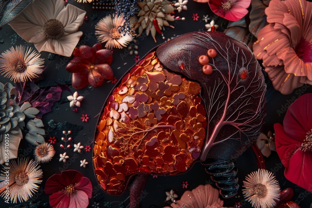 Naklejka premium anatomical liver, Cirrhosis, liver cancer transplant