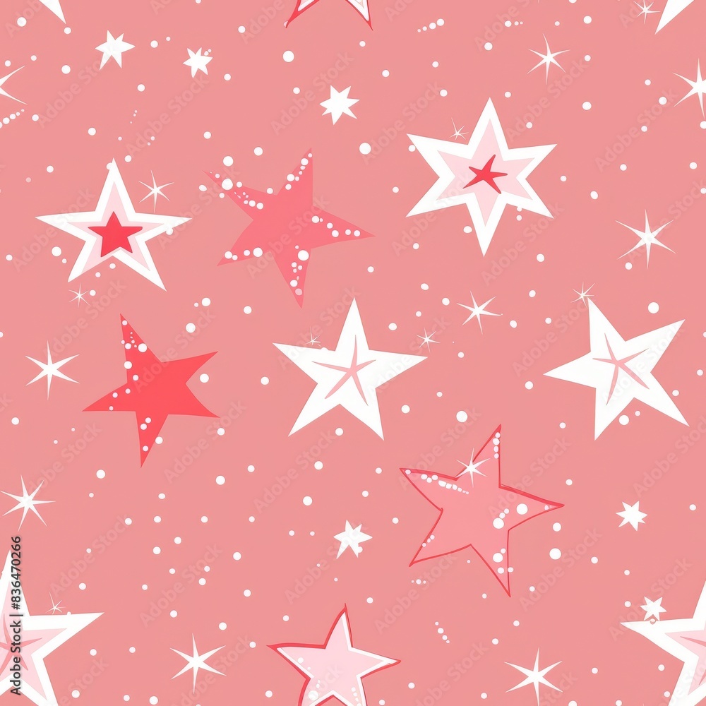 Obraz premium A seamless pattern tile of pink with stars in a cute illustration style. 