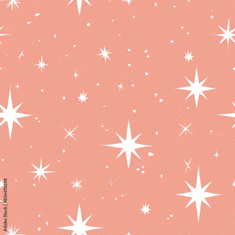 A seamless pattern tile of pink with stars in a cute illustration style. A seamless pattern tile of pink with stars in a cute illustration style.