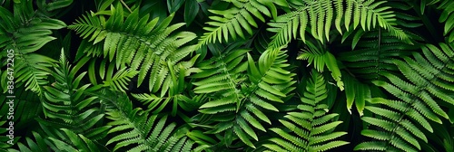 botanical background with green fern leaves on a black background photo
