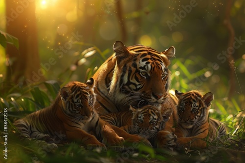the mother tiger and her cub love bonding