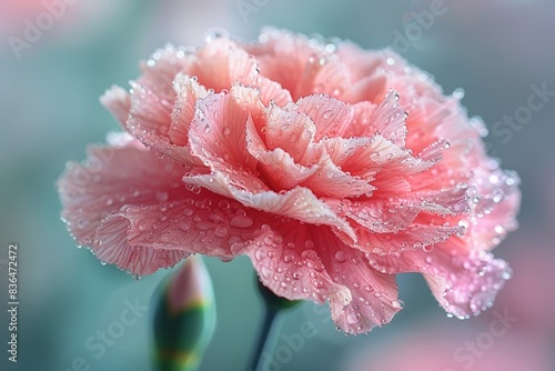 Delicate pink flower covered in dewdrops captures nature s beauty and serenity with its intricate petals and fresh  morning ambiance