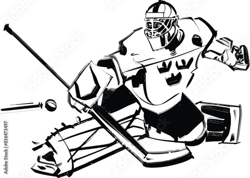Vector sketch illustration the goal Keeper hockey player and puck