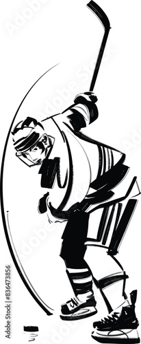 Vector sketch of the ice hockey player with puck 