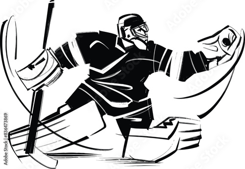 Vector sketch illustration the goal Keeper hockey player and puck