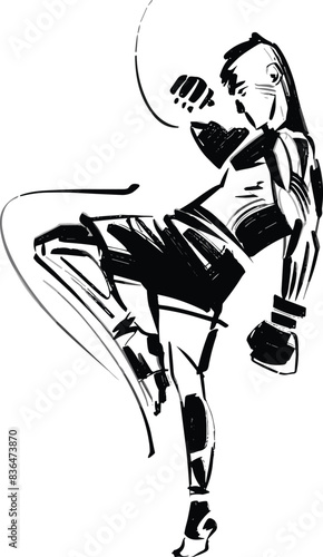 hand drawn illustration of a muay thai fighter