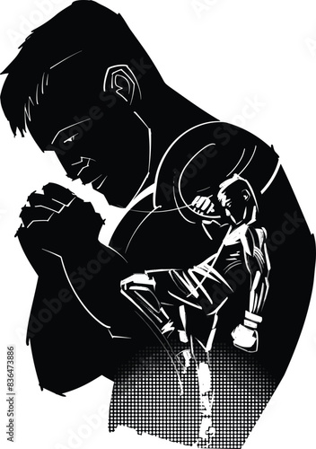 hand drawn illustration of a muay thai fighter
