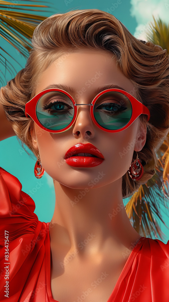 Retro style pastel colors summer background. Fashion woman wearing big sunglasses. Retro style pastel colors summer background. Fashion woman wearing big sunglasses.