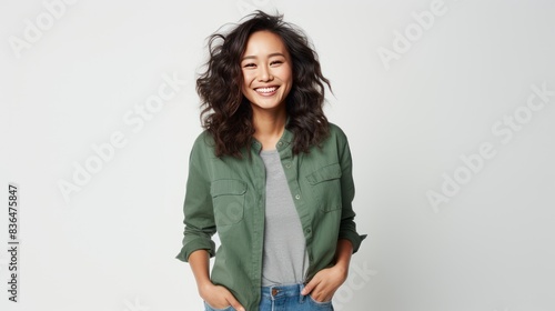 a cheerful Asian woman with a warm smile, 