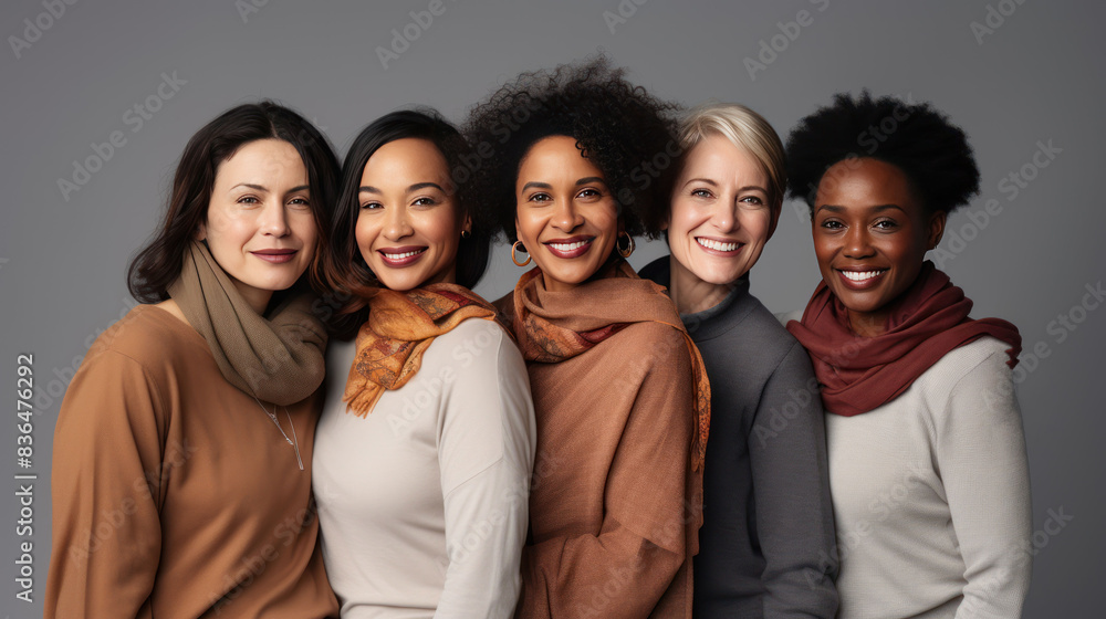 group of beautiful multicultural women standing together with arms crossed, group of beautiful multicultural women standing together with arms crossed,