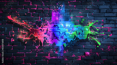 Neon Graffiti Splash on Brick Wall