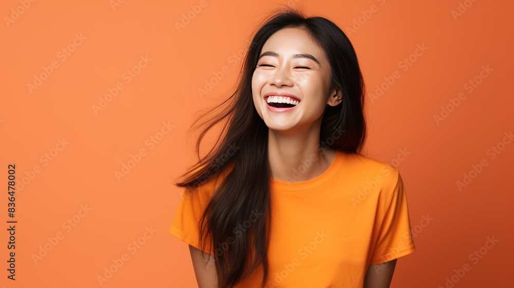 a young Asian woman with a bright smile wearing a yellow t-shirt a young Asian woman with a bright smile wearing a yellow t-shirt