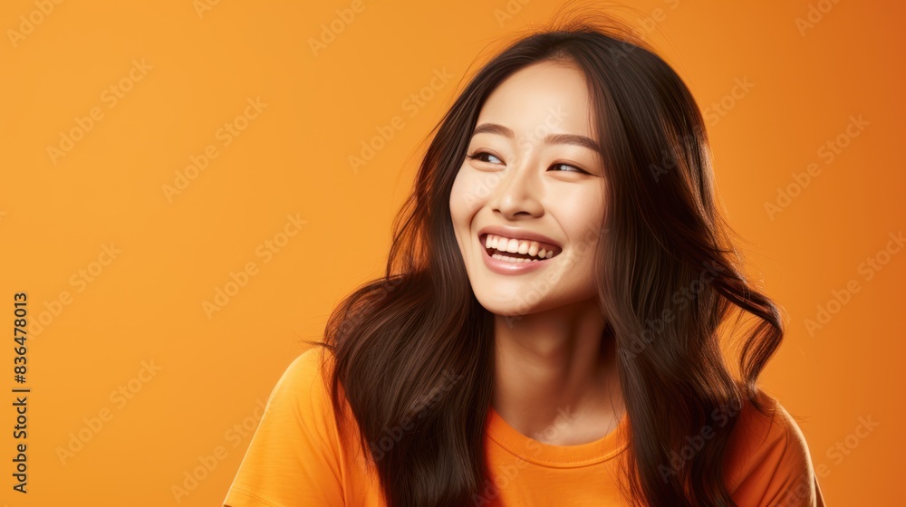 a young Asian woman with a bright smile wearing a yellow t-shirt a young Asian woman with a bright smile wearing a yellow t-shirt