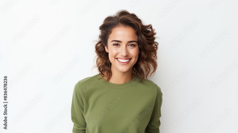 a young woman with a bright and cheerful smile against a white background a young woman with a bright and cheerful smile against a white background