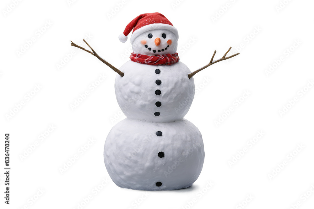 Adorable snowman with festive attire ready for winter imagery, transparent png, white background Adorable snowman with festive attire ready for winter imagery, transparent png, white background