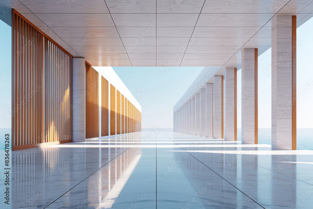 Fototapeta premium White Building on a blue sky backdrop.Modern concrete architecture. 