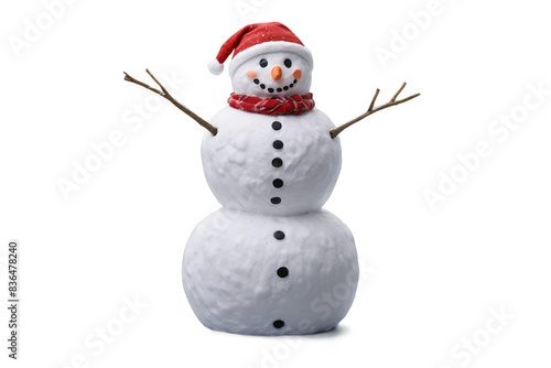 Adorable snowman with festive attire ready for winter imagery, transparent png, white background