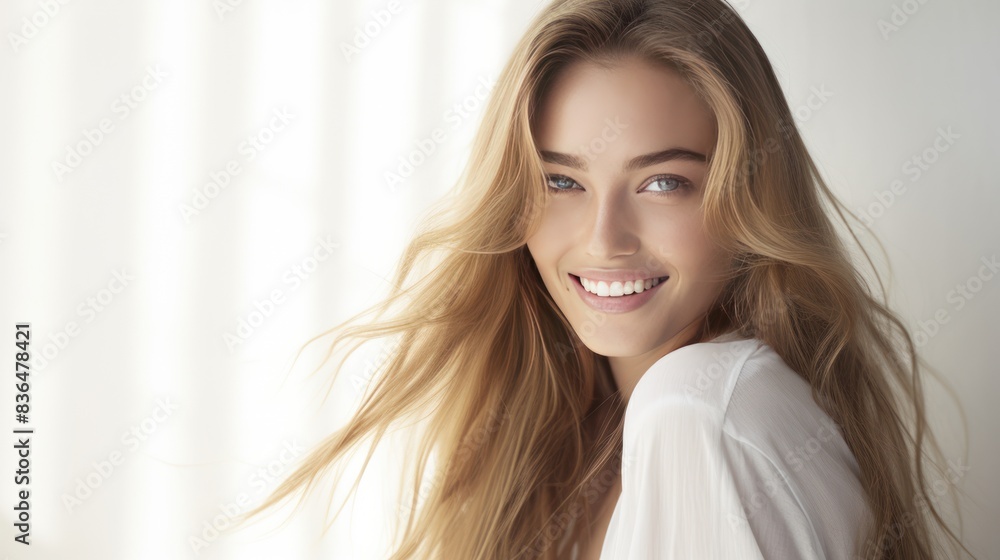 Fototapeta premium a young woman with flowing fair hair,