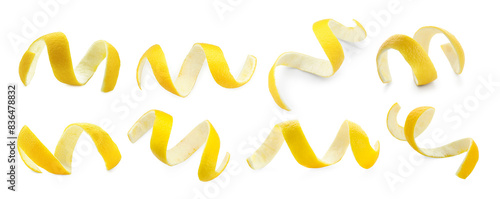 Peels of lemon isolated on white, set