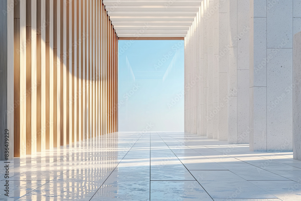 Fototapeta premium White Building on a blue sky backdrop.Modern concrete architecture. 