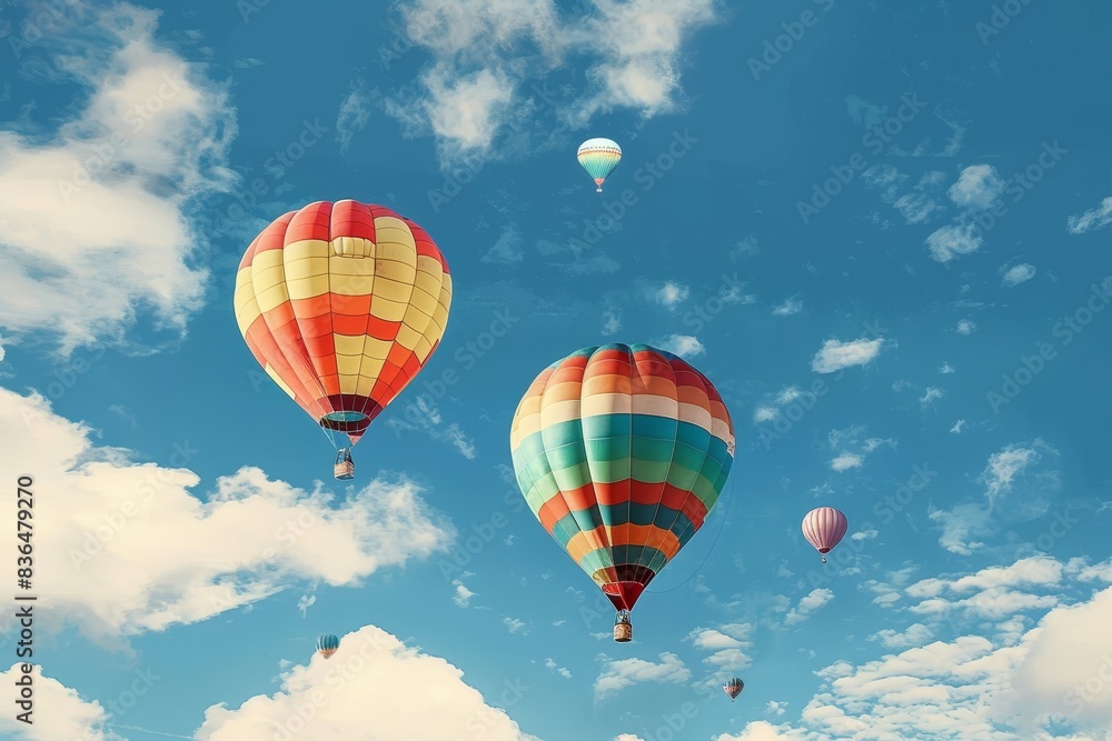 - Vibrant hot air balloons soar through a cloudless azure sky., Stunning 4K UHD image capturing the picturesque beauty of hot air balloons in sharp focus. - Vibrant hot air balloons soar through a cloudless azure sky., Stunning 4K UHD image capturing the picturesque beauty of hot air balloons in sharp focus.
