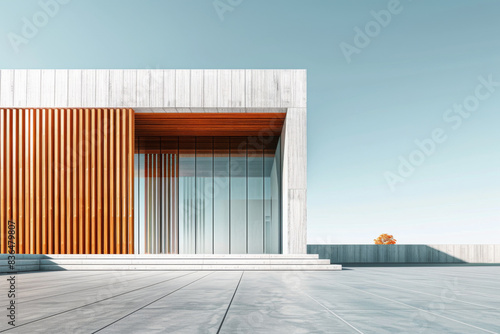 White Building on a blue sky backdrop.Modern concrete architecture.
