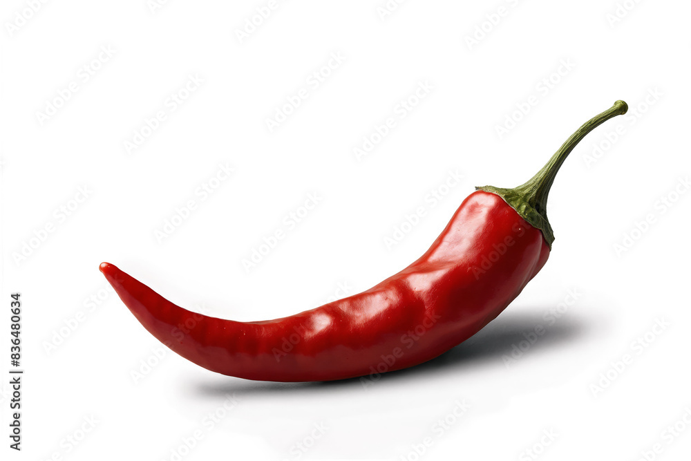 A spicy single red chili pepper on a transparent, white background, png, depicting heat and flavor A spicy single red chili pepper on a transparent, white background, png, depicting heat and flavor