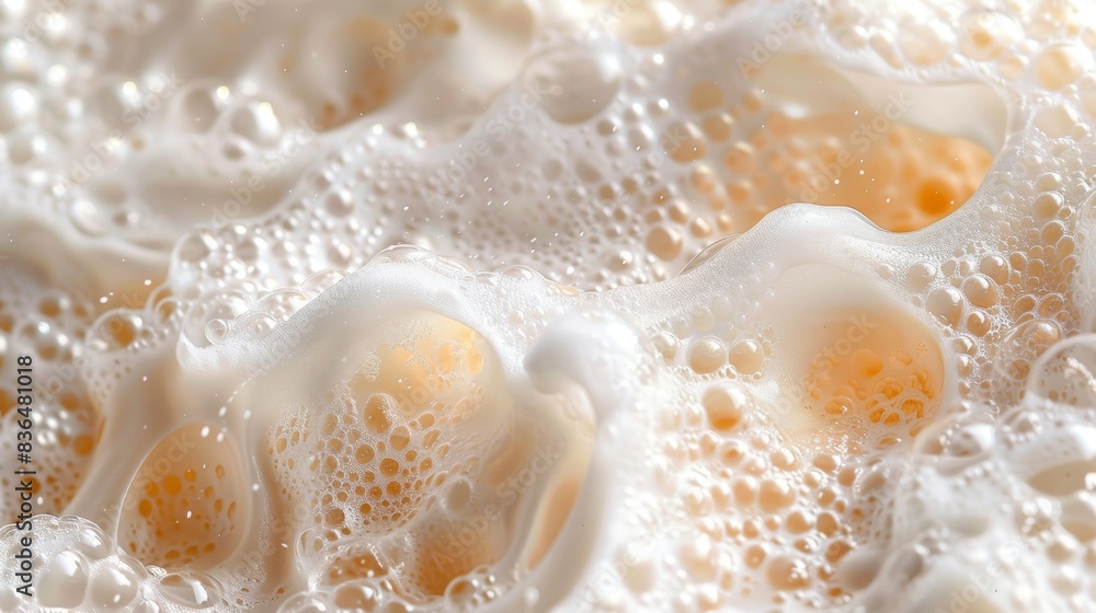 Close-up of rich, creamy soap lather with delicate bubbles on a pristine white background Close-up of rich, creamy soap lather with delicate bubbles on a pristine white background