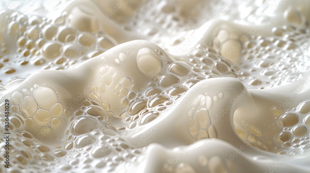 Close-up of thick, luxurious soap lather with intricate bubble patterns on a bright white background Close-up of thick, luxurious soap lather with intricate bubble patterns on a bright white background