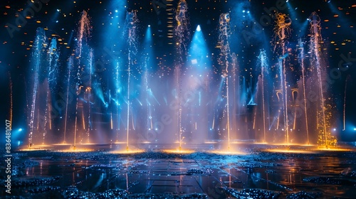 Magnificent Water Dance Show with Vibrant Colored Lights and Fountains in Nighttime Scenic Event photo