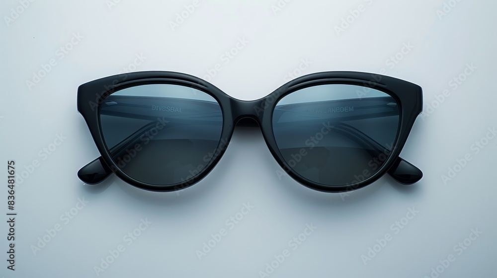 High-fashion black sunglasses on a plain white background, sharp studio lighting, ample space for advertising copy High-fashion black sunglasses on a plain white background, sharp studio lighting, ample space for advertising copy