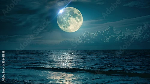 full moon over the sea. seamless looping backgrounds.	