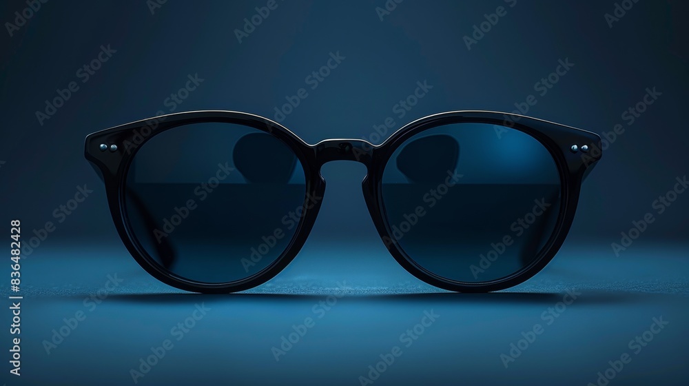 Stylish black sunglasses with a modern frame, isolated background, studio lighting highlighting the product, text space below Stylish black sunglasses with a modern frame, isolated background, studio lighting highlighting the product, text space below
