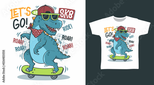 Dinosaur Skateboard Street Vector Illustration Tshirt Designs