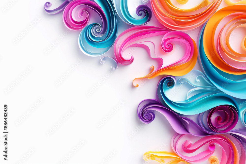 A colorful swirl of paper with a white background