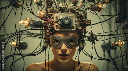photograph of a female electrical engineer testing a prototype circuit, her eyes wide with excitement 