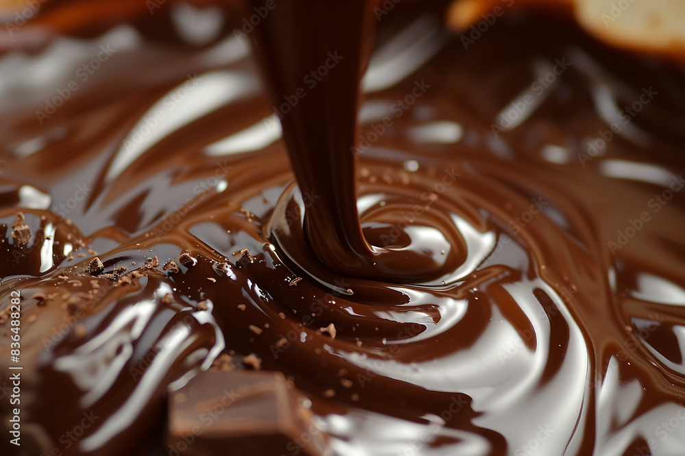 closeup of chocolate syrup pouring in a bowl, closeup of chocolate syrup pouring in a bowl,