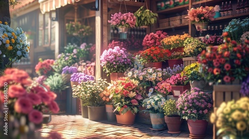 Illustrate a cozy corner of a fresh market, featuring a variety of hand-picked flowers with a soft pastel touch © Nawarit