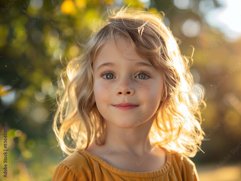 A smiling child with big green eyes enjoying a sunny day in the park A smiling child with big green eyes enjoying a sunny day in the park