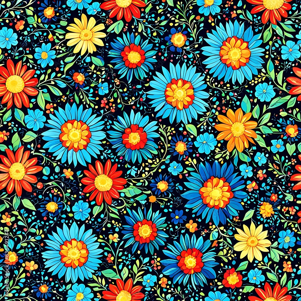colorful abstract seamless background with flowers and leaf colorful abstract seamless background with flowers and leaf