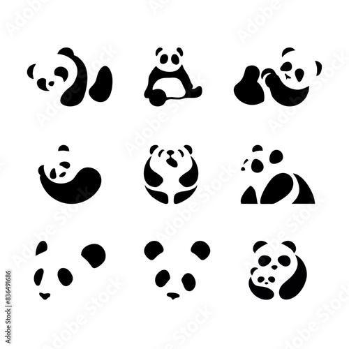 cute panda vector illustration, on a collection of cute big pandas in different poses.