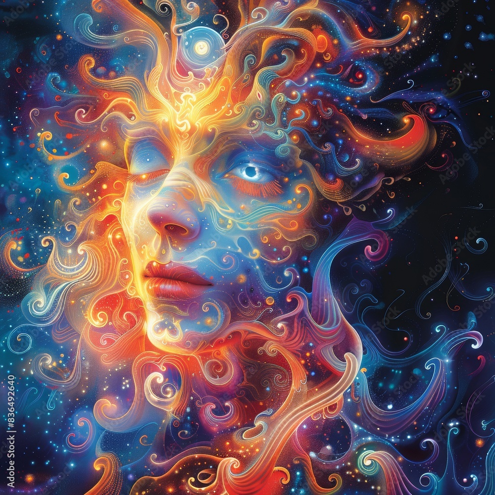 A vibrantly colored surreal illustration of a person. A vibrantly colored surreal illustration of a person.