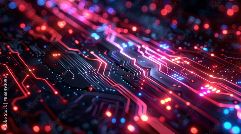 High-tech circuits with vibrant light elements and space for text, High-tech circuits with vibrant light elements and space for text,