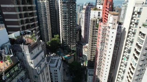 Witness the dense urban landscape of Hong Kong Central Sheung Wan Mid-levels, where slope cutting and piling works make way for tightly packed high-rises photo