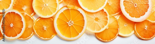 Close-up of fresh orange slices  arranged in a pattern.