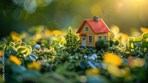 Wallpaper Mural miniature colorful house in the green grass against bokeh background with copy space. Torontodigital.ca