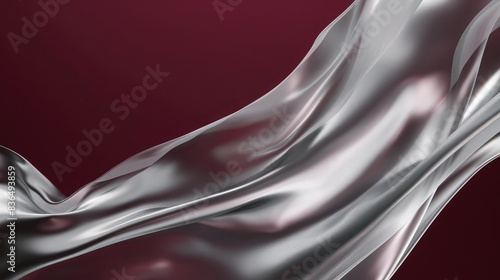 Burgundy background with elegant silver smoke, minimalist metallic flair.