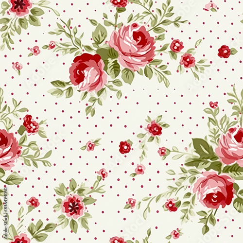 Wallpaper Mural Seamless pattern, tileable floral country holiday print with roses, dots and flowers for wallpaper, wrapping paper, scrapbook, fabric and polka dot roses product design idea Torontodigital.ca