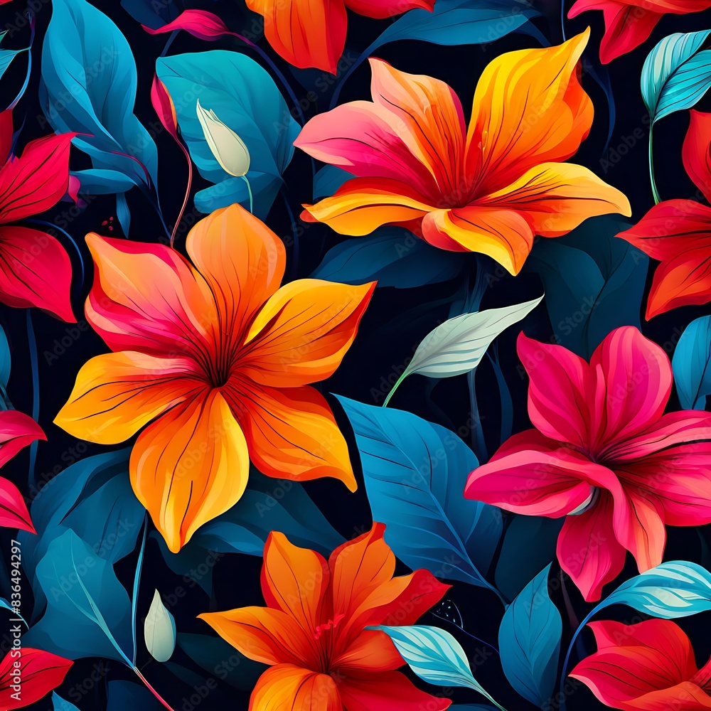 colorful abstract seamless background with flowers and leaf colorful abstract seamless background with flowers and leaf