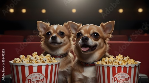 chihuahua sitting in cinema with popcorn.generative.ai 